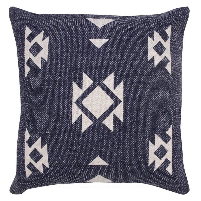 20" Navy Blue And Off White Southwestern Cotton Throw Pillow Cover GreatEagleInc