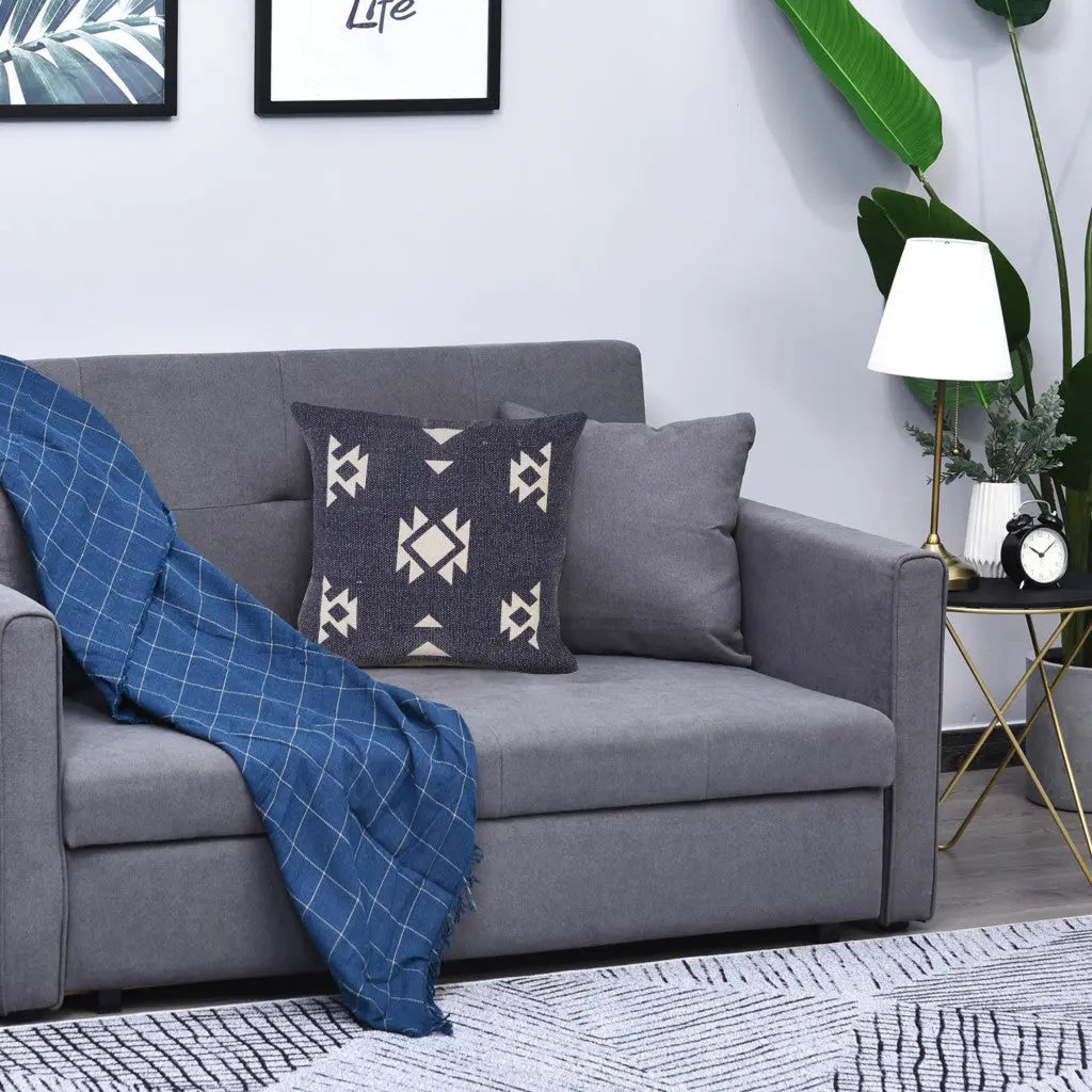 20" Navy Blue And Off White Southwestern Cotton Throw Pillow Cover GreatEagleInc
