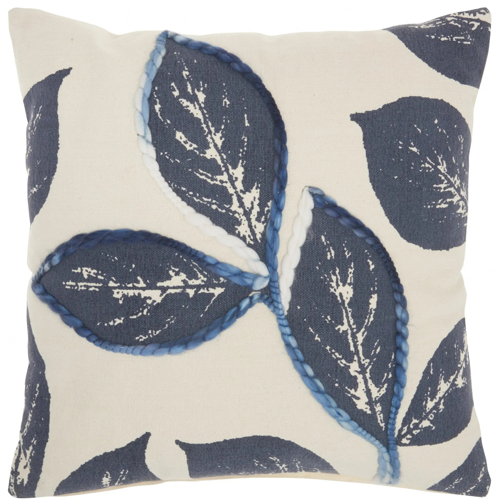 20" Navy Blue Floral Cotton Blend Throw Pillow - GreatEagleInc