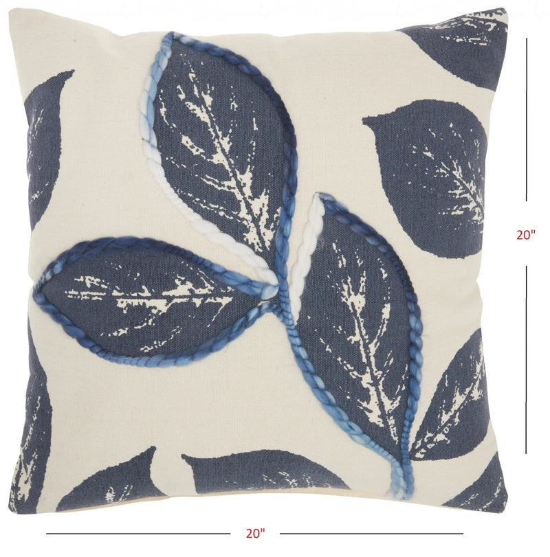 20" Navy Blue Floral Cotton Blend Throw Pillow - GreatEagleInc