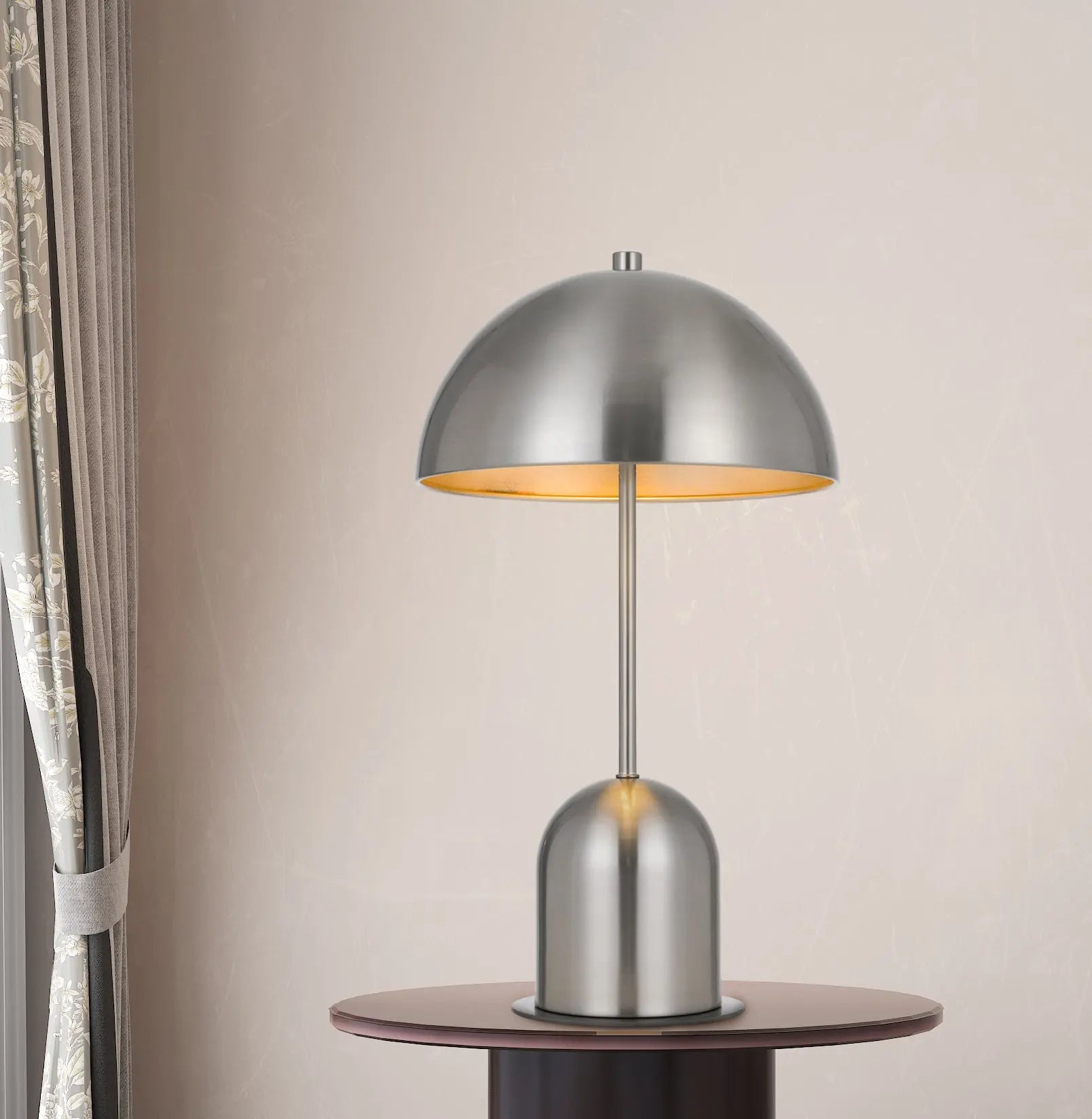 20" Nickel Metal Desk Table Lamp With Nickel Dome Shade - GreatEagleInc