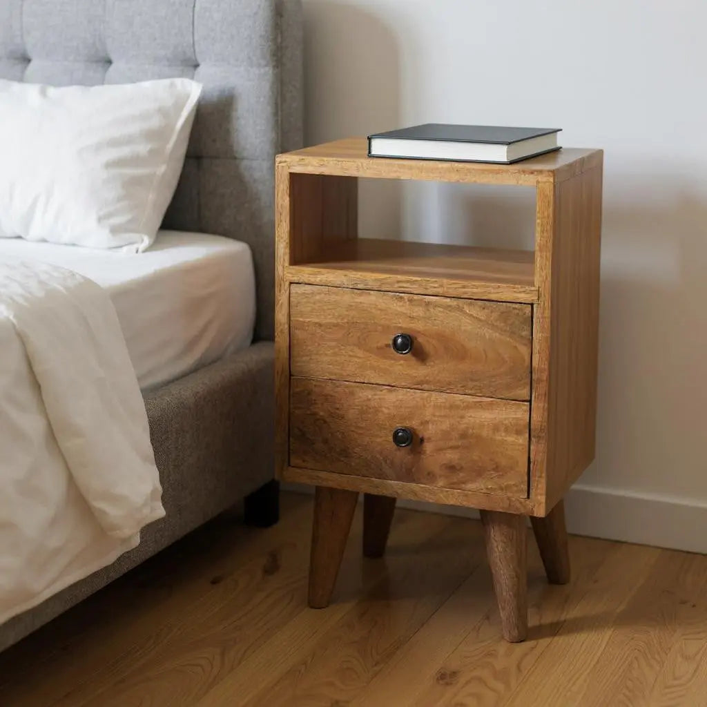 20" Oak Solid Wood Two Drawer Nightstand Homeroots Bed & Bath