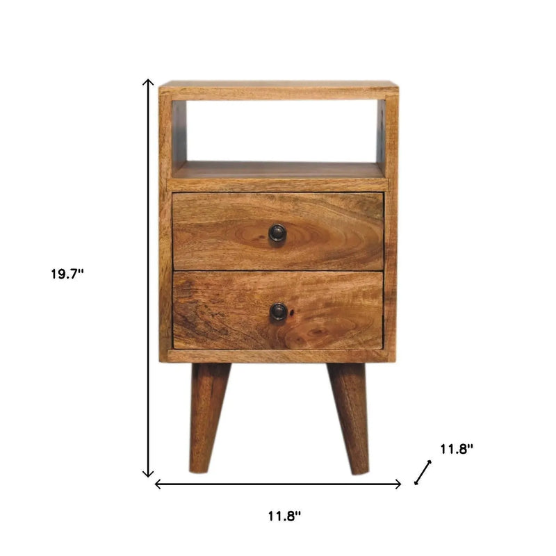 20" Oak Solid Wood Two Drawer Nightstand Homeroots Bed & Bath