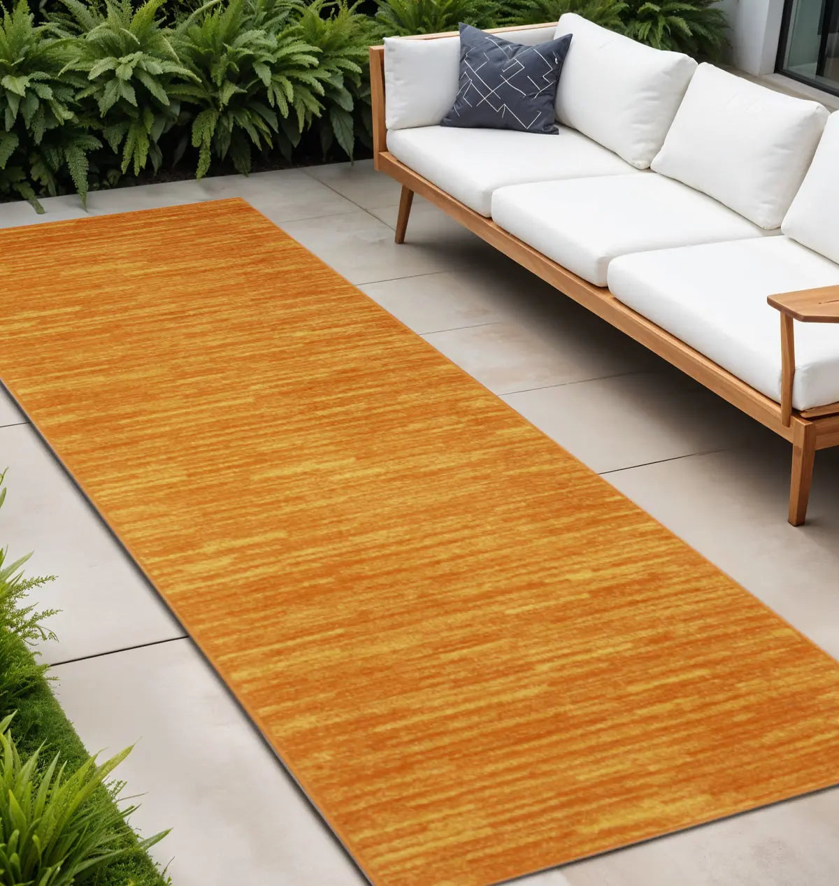 20' Orange And Yellow Indoor Outdoor Runner Rug Homeroots Outdoor