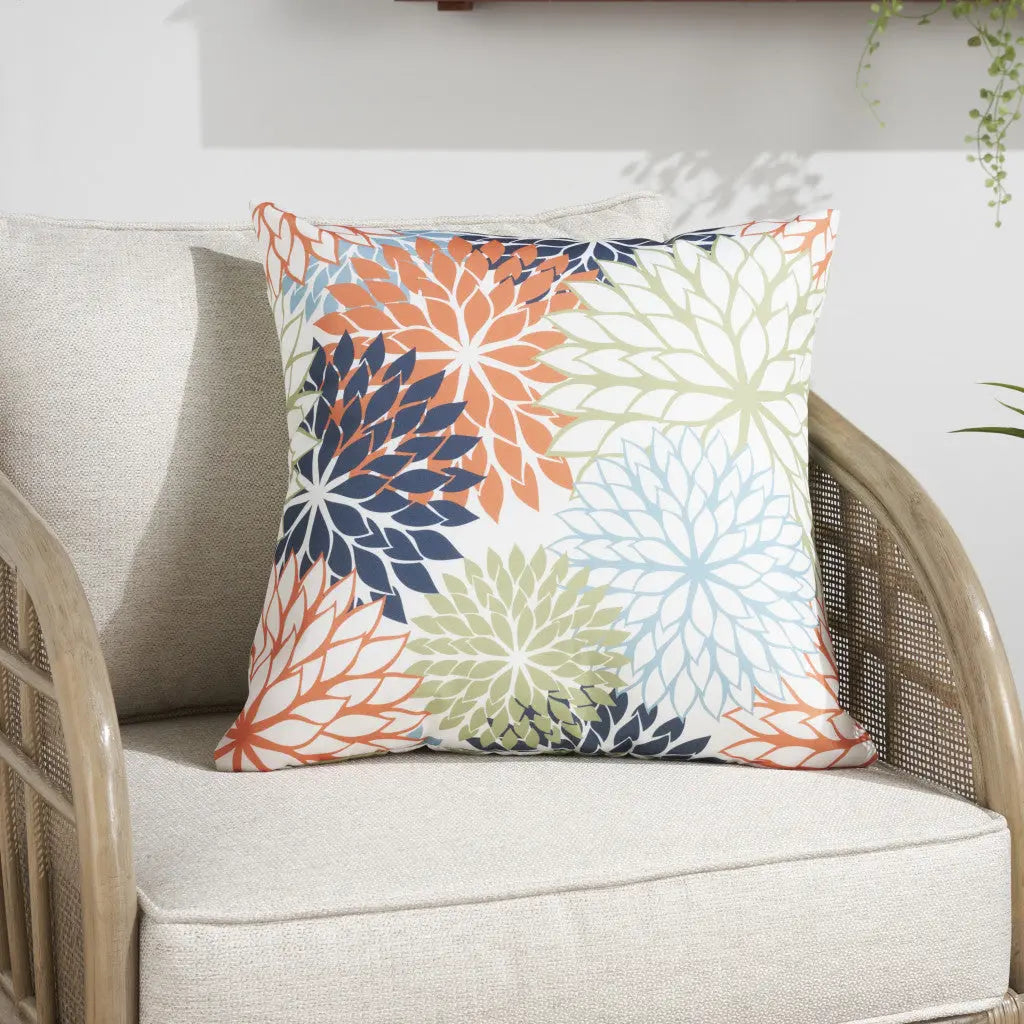 20" Orange Green and Blue Floral Indoor Outdoor Throw Pillow Homeroots Outdoor