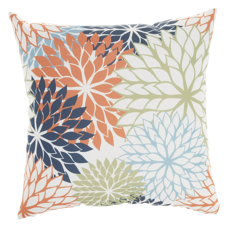 20" Orange Green and Blue Floral Indoor Outdoor Throw Pillow Homeroots Outdoor