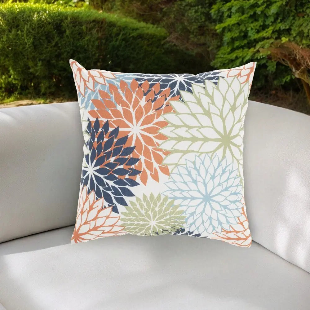 20" Orange Green and Blue Floral Indoor Outdoor Throw Pillow Homeroots Outdoor