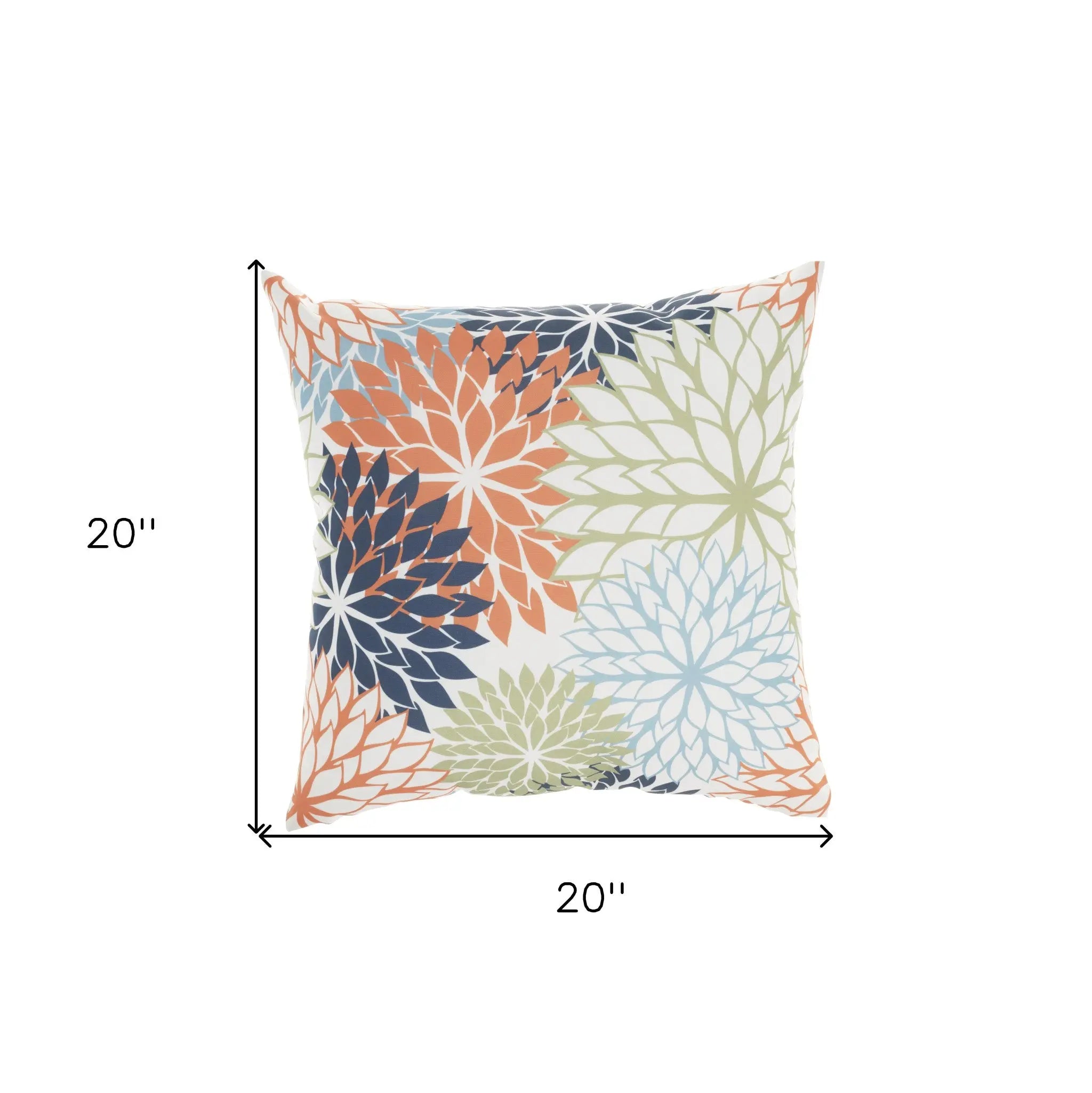 20" Orange Green and Blue Floral Indoor Outdoor Throw Pillow Homeroots Outdoor