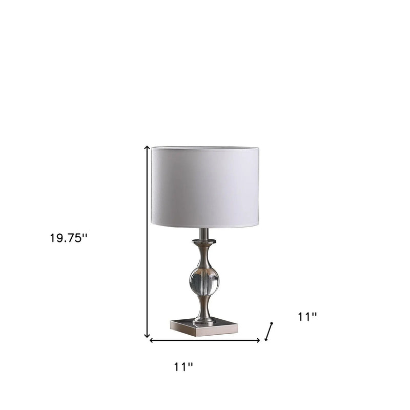 20" Silver Bedside Table Lamp With White Drum Shade Homeroots Lighting