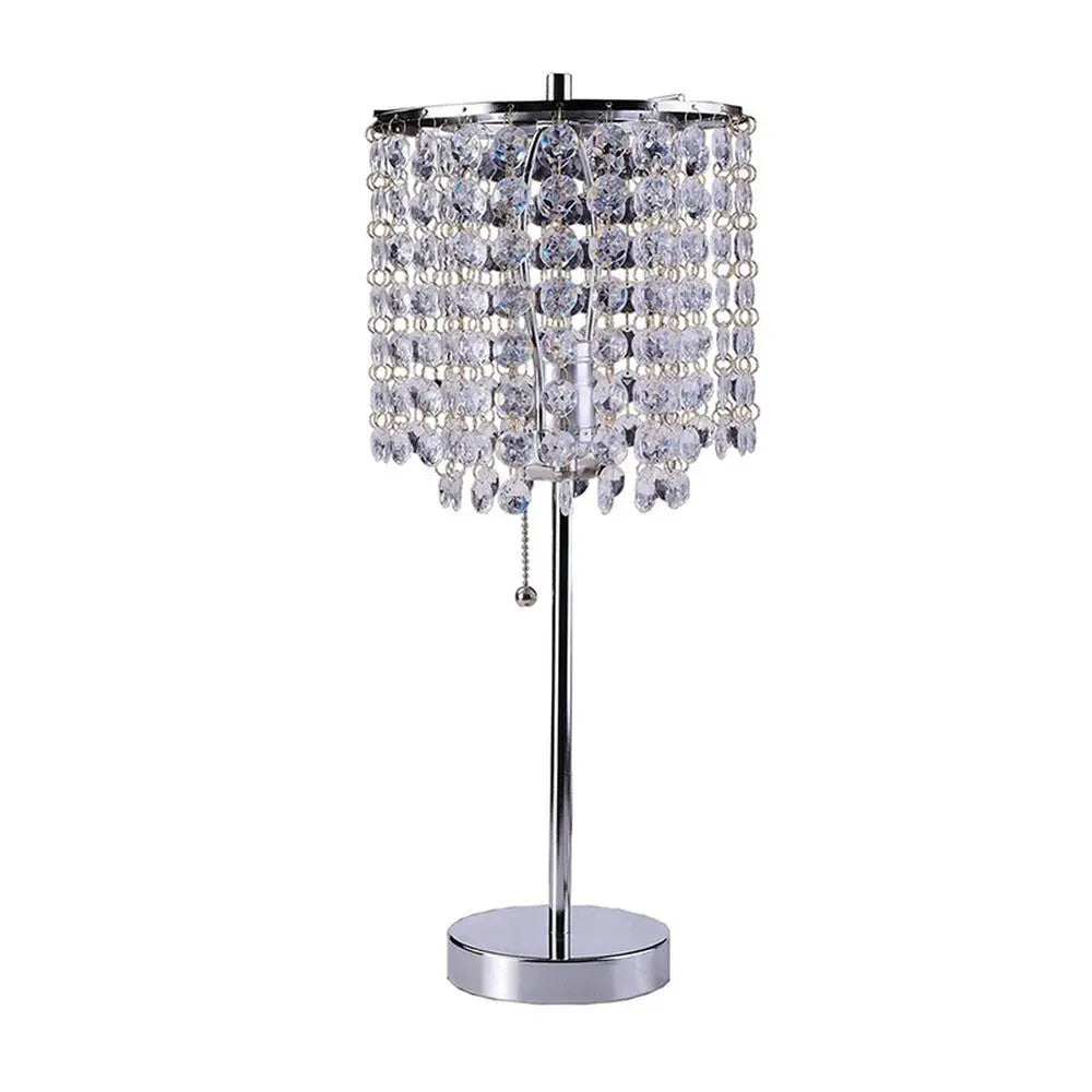 20" Silver Metal Bedside Table Lamp With Clear Drum Shade Homeroots Lighting