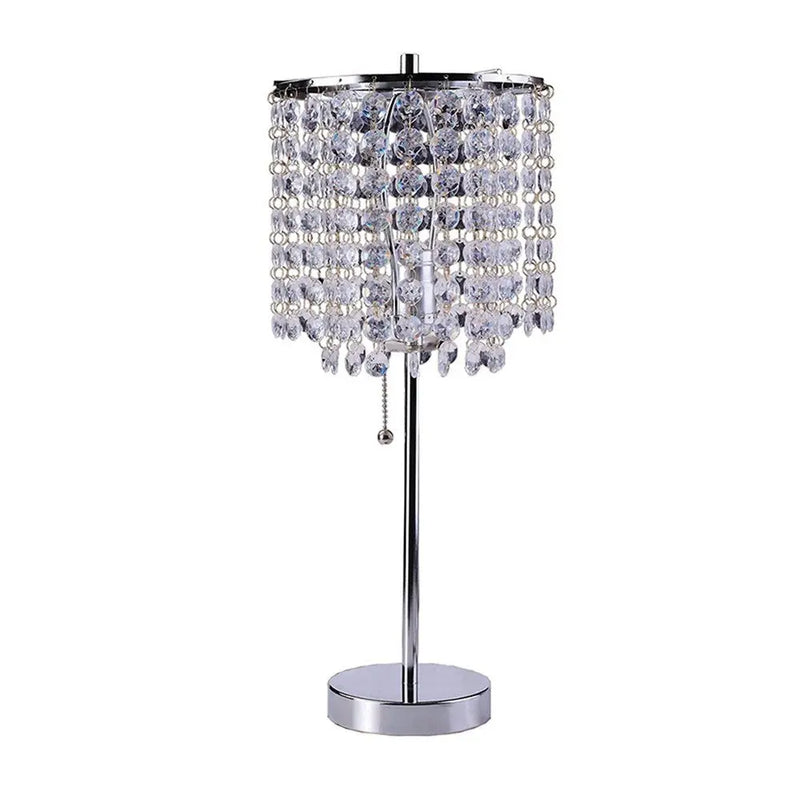 20" Silver Metal Bedside Table Lamp With Clear Drum Shade Homeroots Lighting