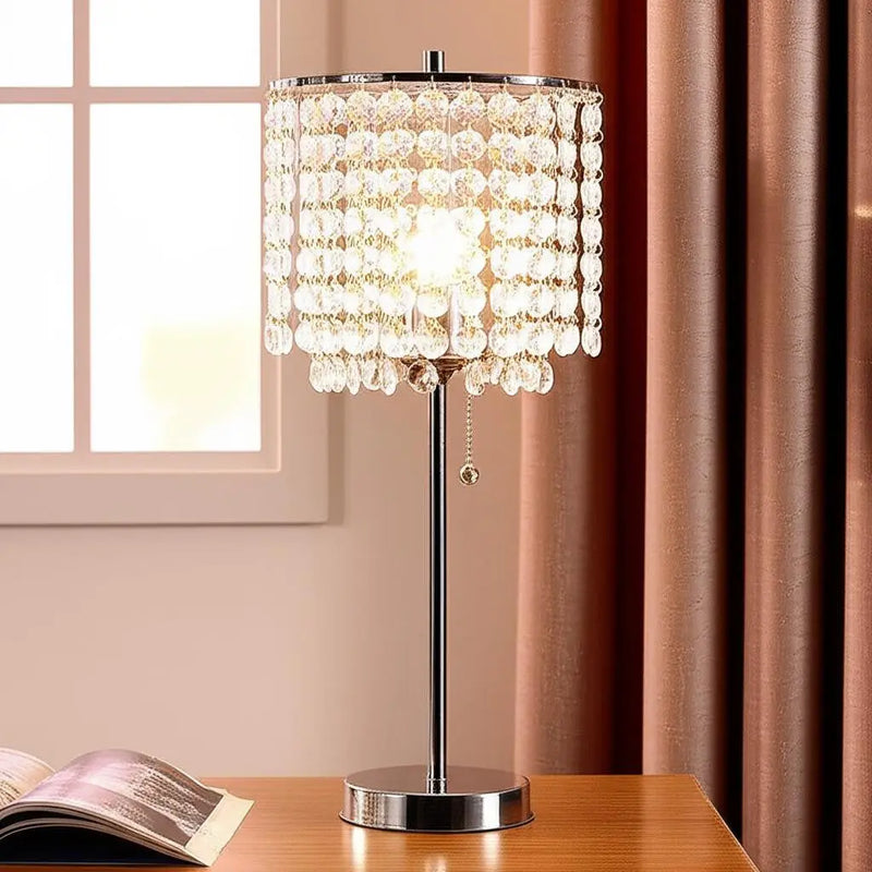 20" Silver Metal Bedside Table Lamp With Clear Drum Shade Homeroots Lighting