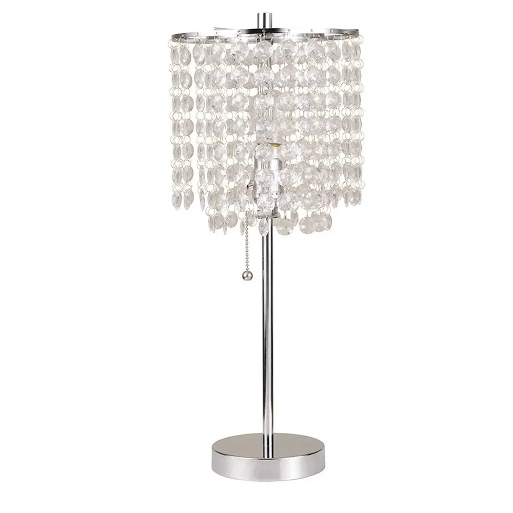 20" Silver Metal Bedside Table Lamp With Clear Drum Shade Homeroots Lighting
