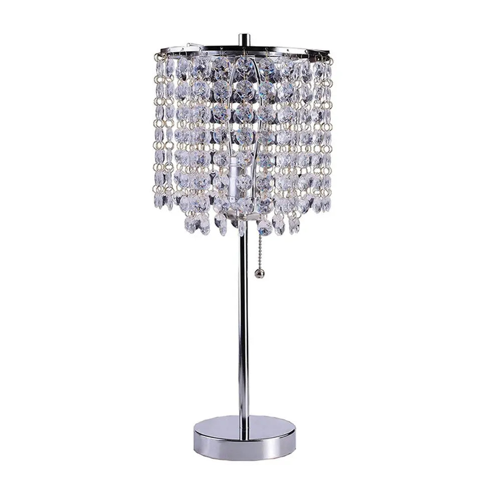 20" Silver Metal Bedside Table Lamp With Clear Drum Shade Homeroots Lighting