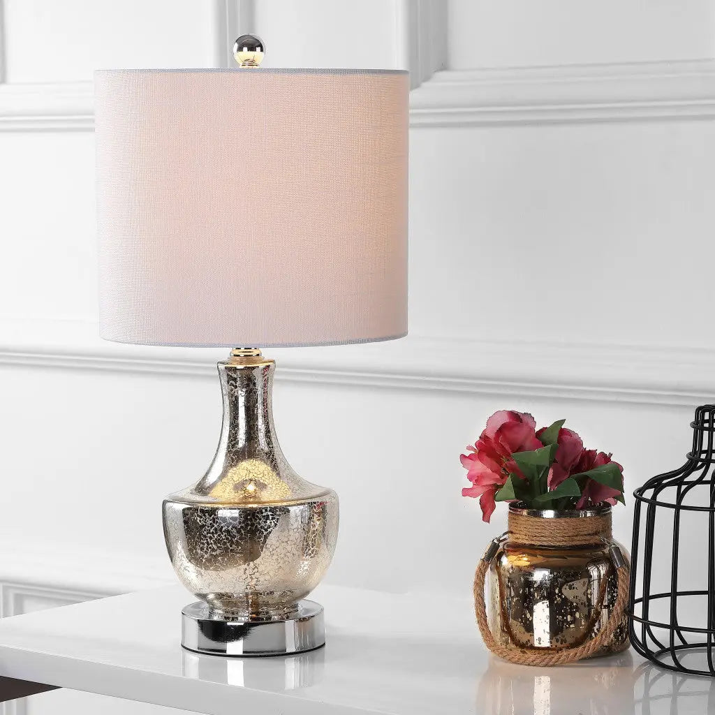 20" Silver Novelty Bedside Lamp With Drum Shade Homeroots Lighting