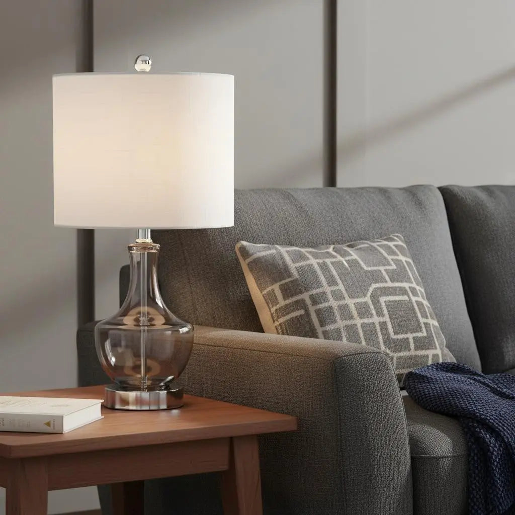 20" Silver Table Lamp With Drum Shade Homeroots Lighting