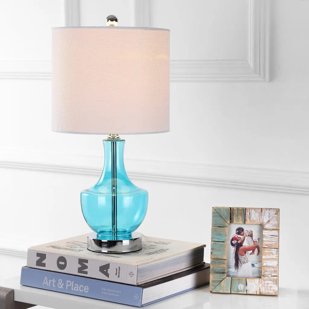 20" Turquoise And Silver Gourd Table Lamp With Drum Shade Homeroots Lighting