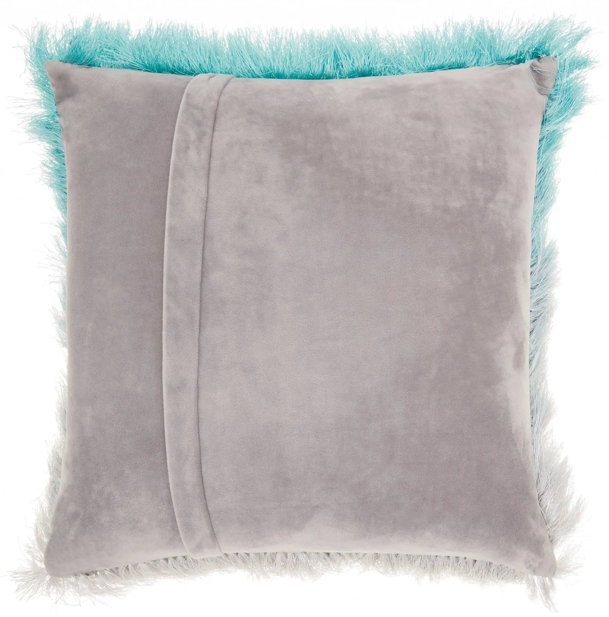 20" Turquoise and Silver Ombre Faux Fur Throw Pillow - GreatEagleInc