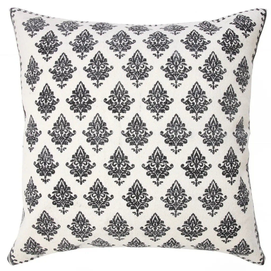 20" White And Black Floral Cotton Throw Pillow Cover Homeroots Home Decor