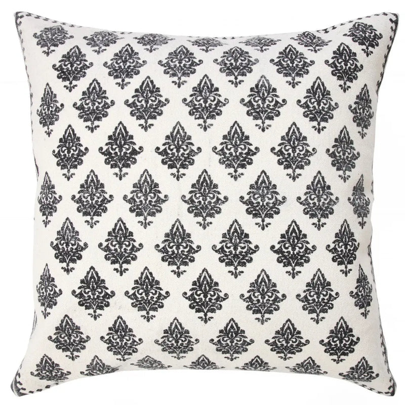 20" White And Black Floral Cotton Throw Pillow Cover Homeroots Home Decor