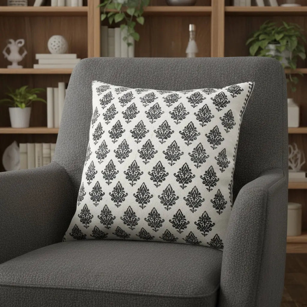 20" White And Black Floral Cotton Throw Pillow Cover Homeroots Home Decor