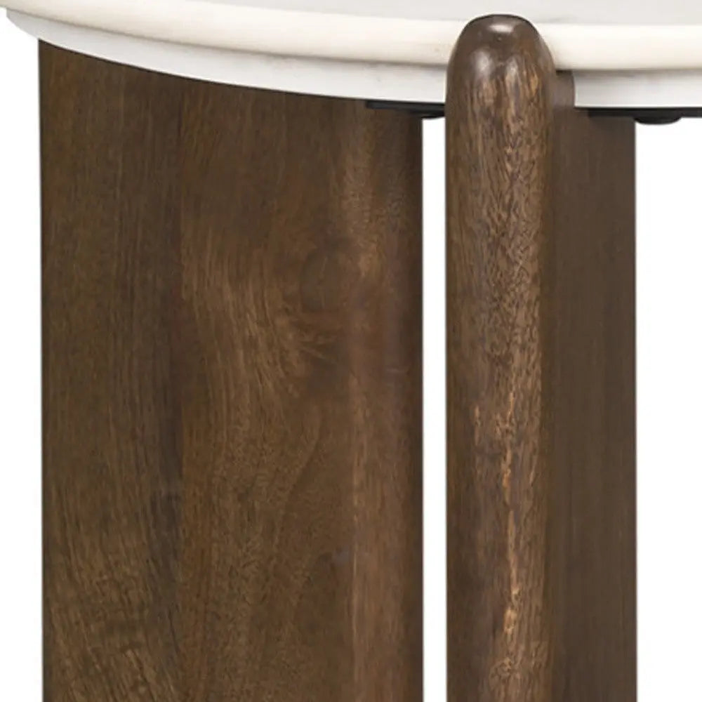 20" White And Brown Marble And Solid Wood End Table Homeroots Living Room