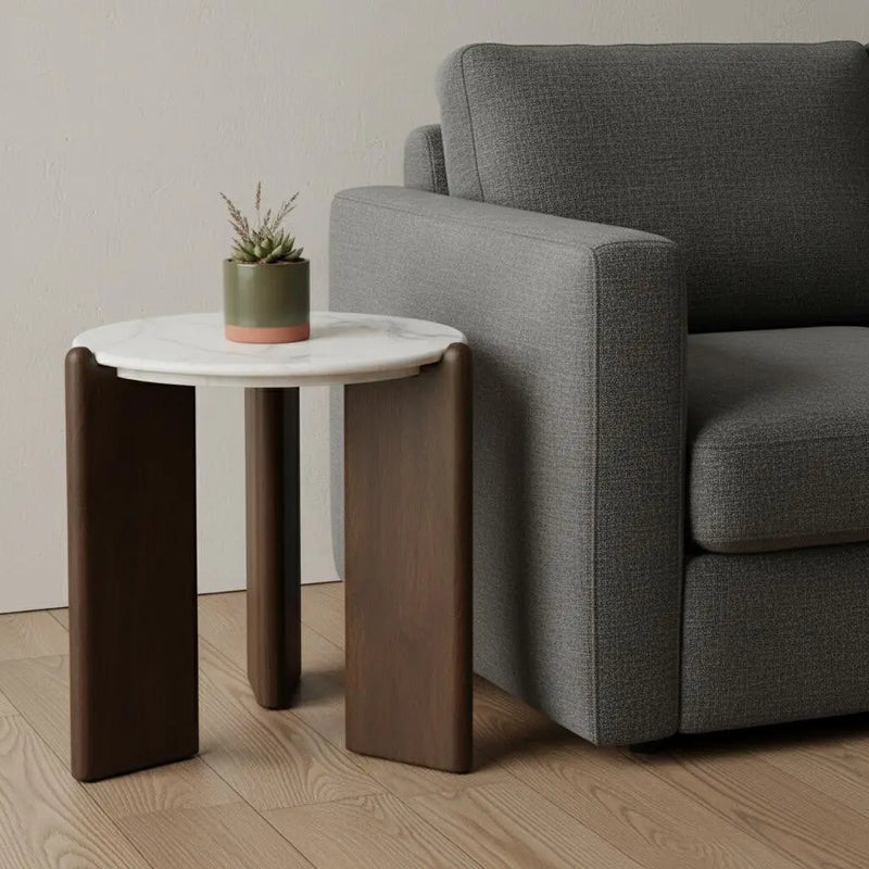 20" White And Brown Marble And Solid Wood End Table Homeroots Living Room