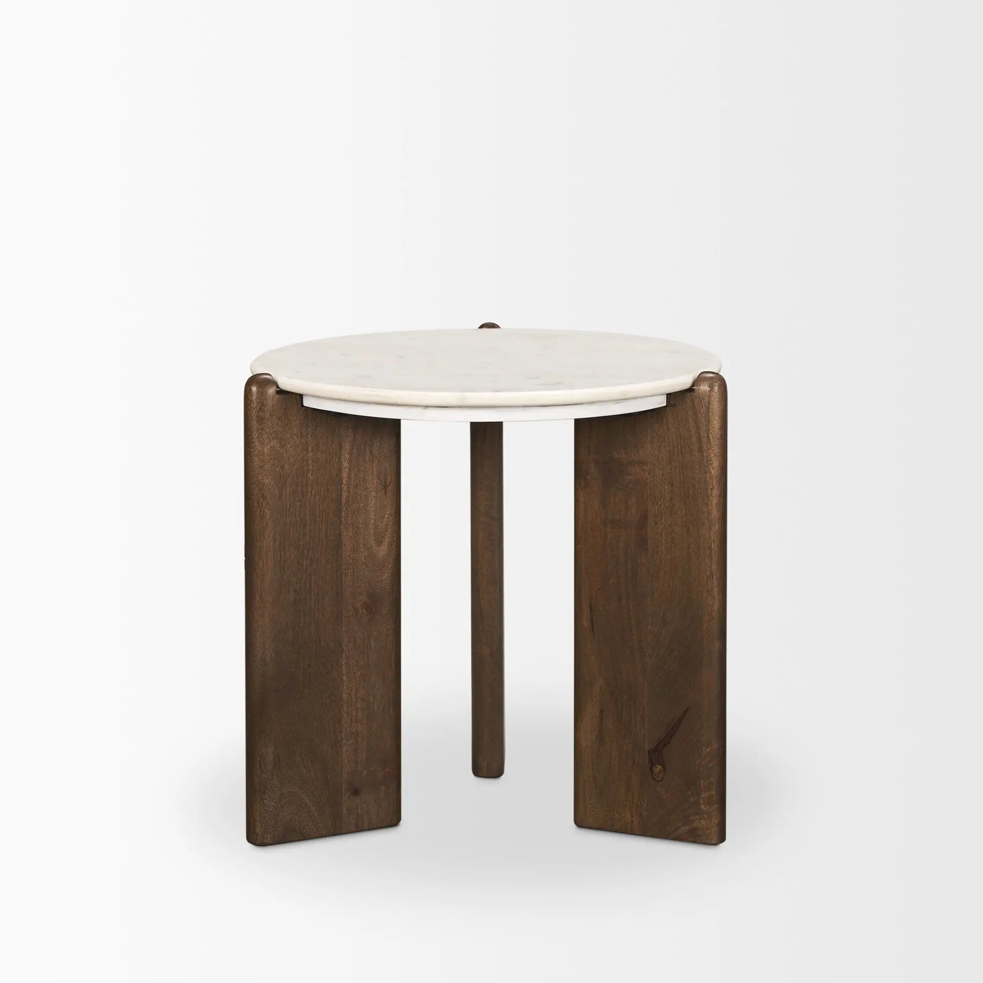 20" White And Brown Marble And Solid Wood End Table Homeroots Living Room