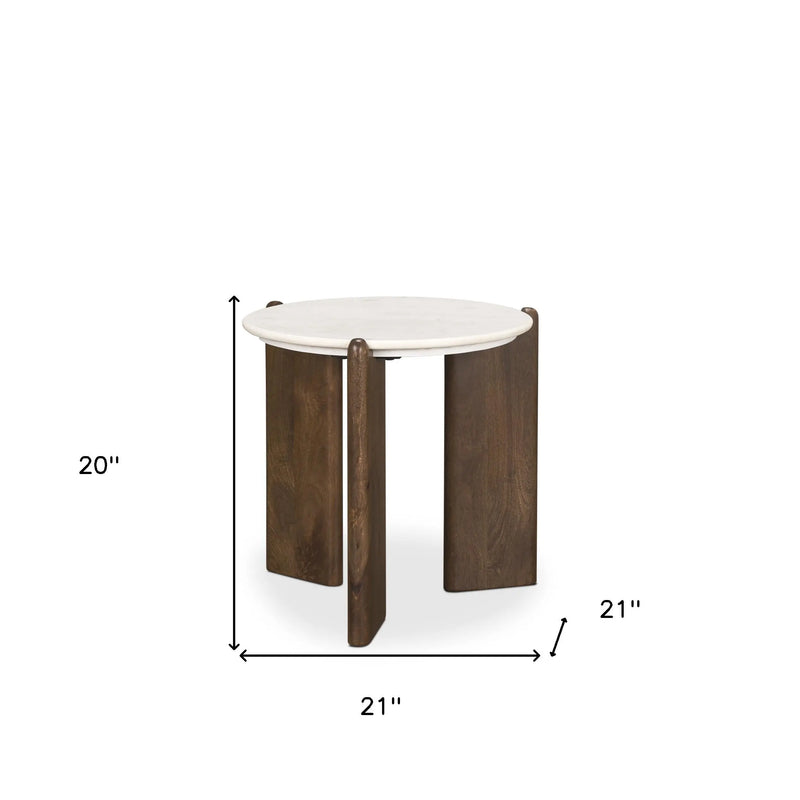 20" White And Brown Marble And Solid Wood End Table Homeroots Living Room