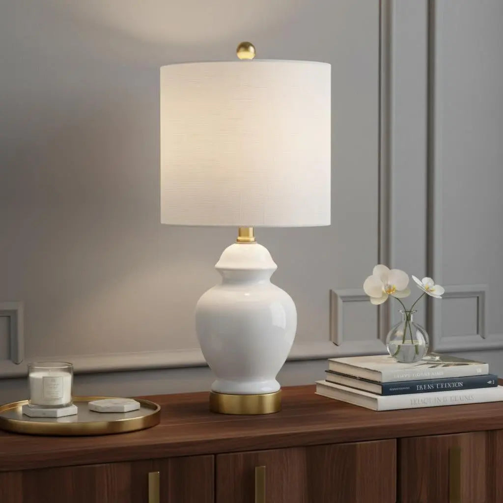 20" White And Gold Urn Table Lamp With Drum Shade Homeroots Lighting