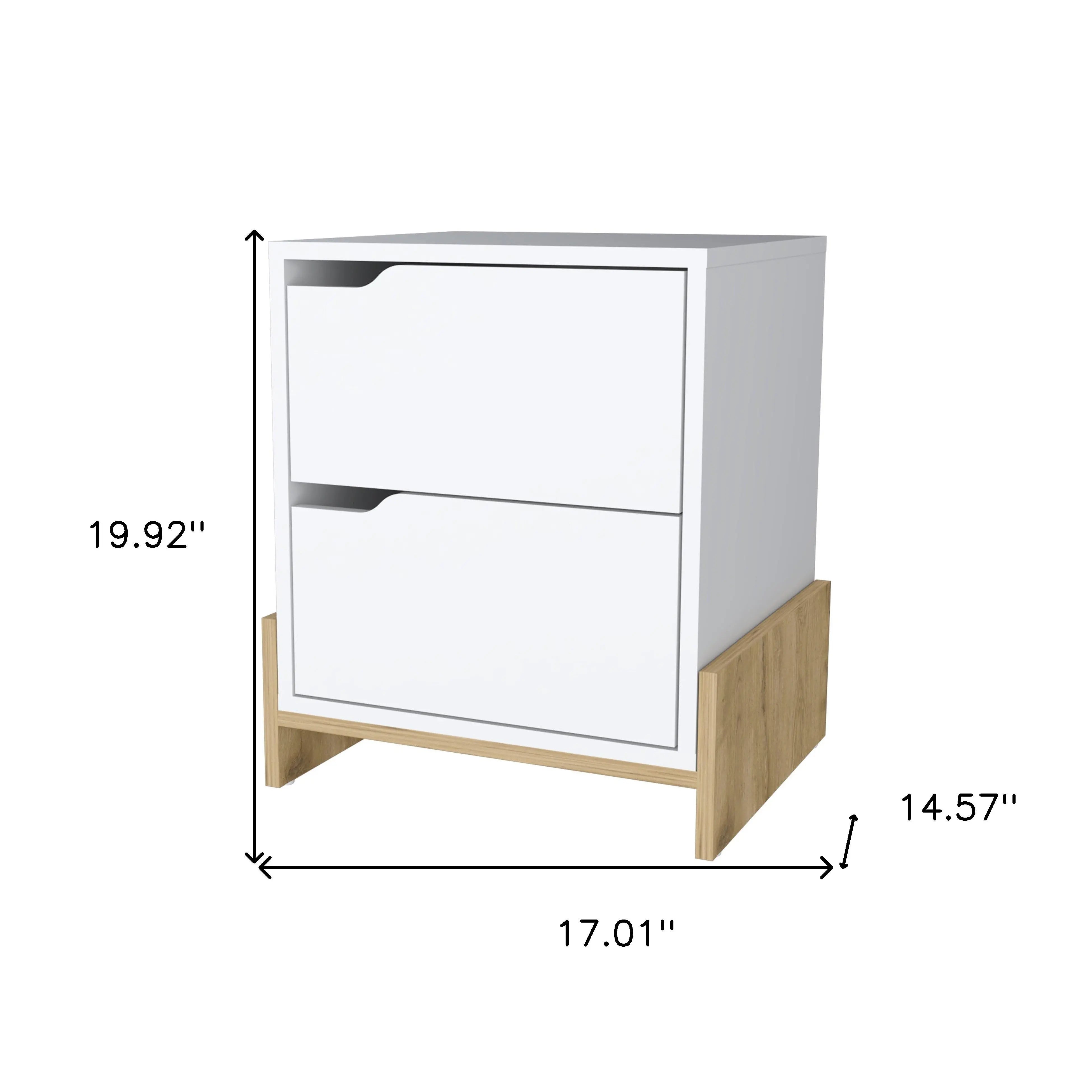20" White And Natural Wood Two Drawer Nightstand Homeroots Bed & Bath