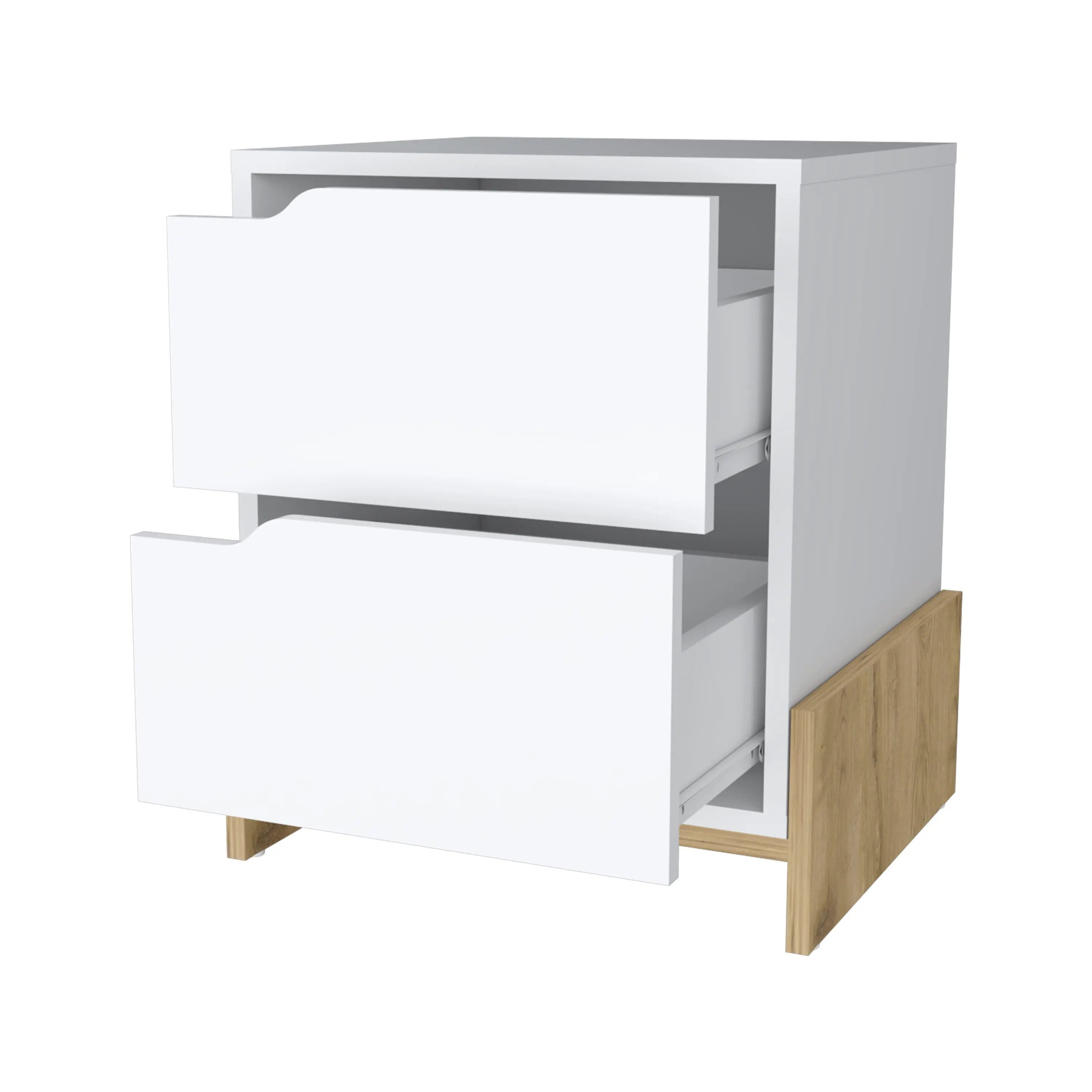 20" White And Natural Wood Two Drawer Nightstand Homeroots Bed & Bath