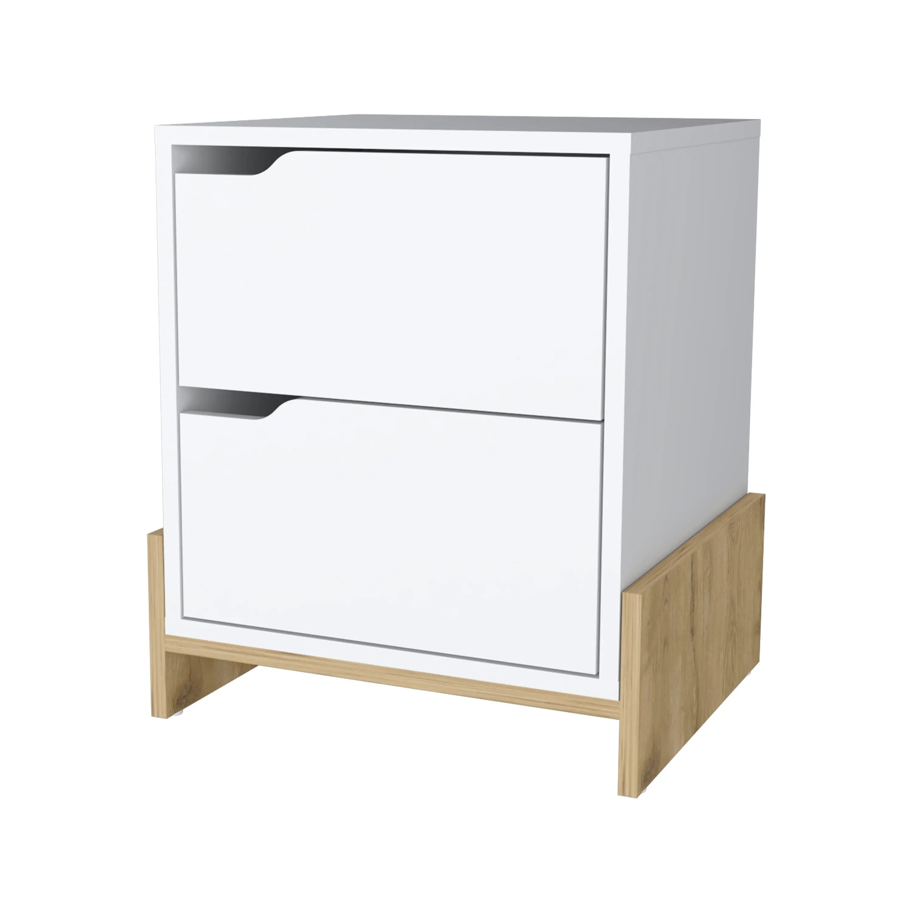 20" White And Natural Wood Two Drawer Nightstand Homeroots Bed & Bath