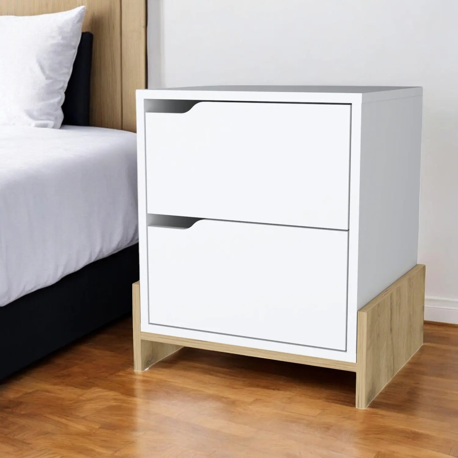 20" White And Natural Wood Two Drawer Nightstand Homeroots Bed & Bath