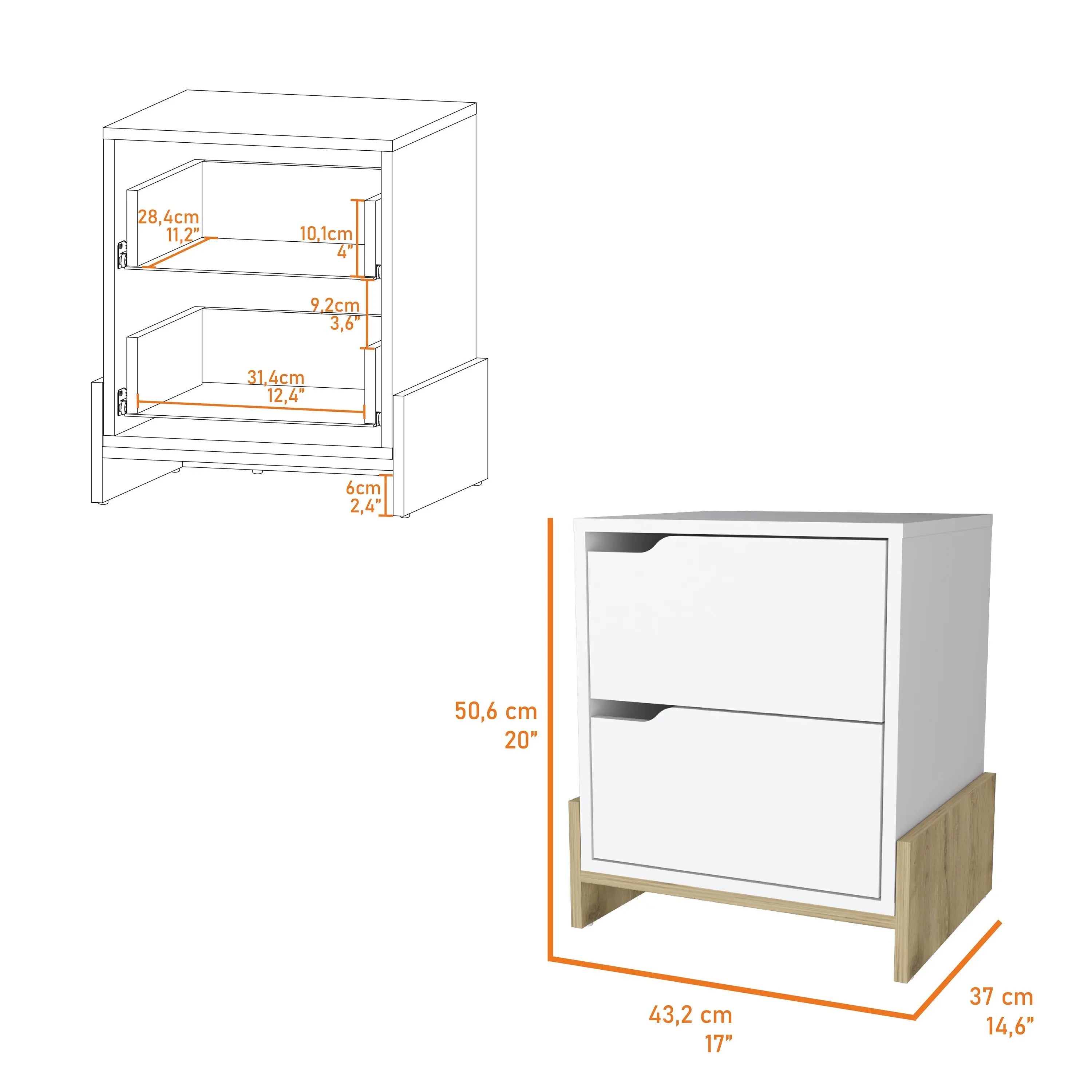 20" White And Natural Wood Two Drawer Nightstand Homeroots Bed & Bath