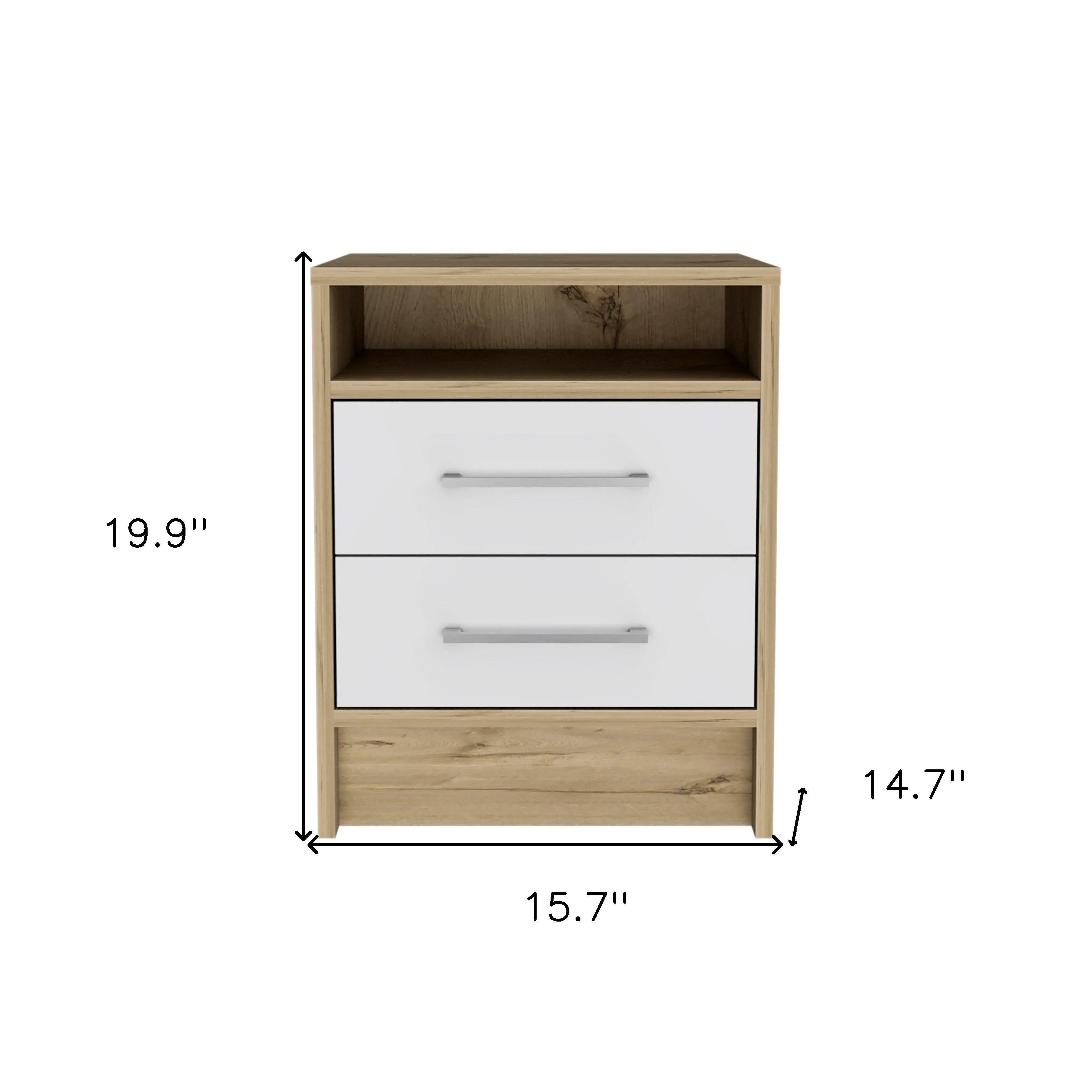 20" White And Natural Wood Two Drawer Nightstand Homeroots Bed & Bath