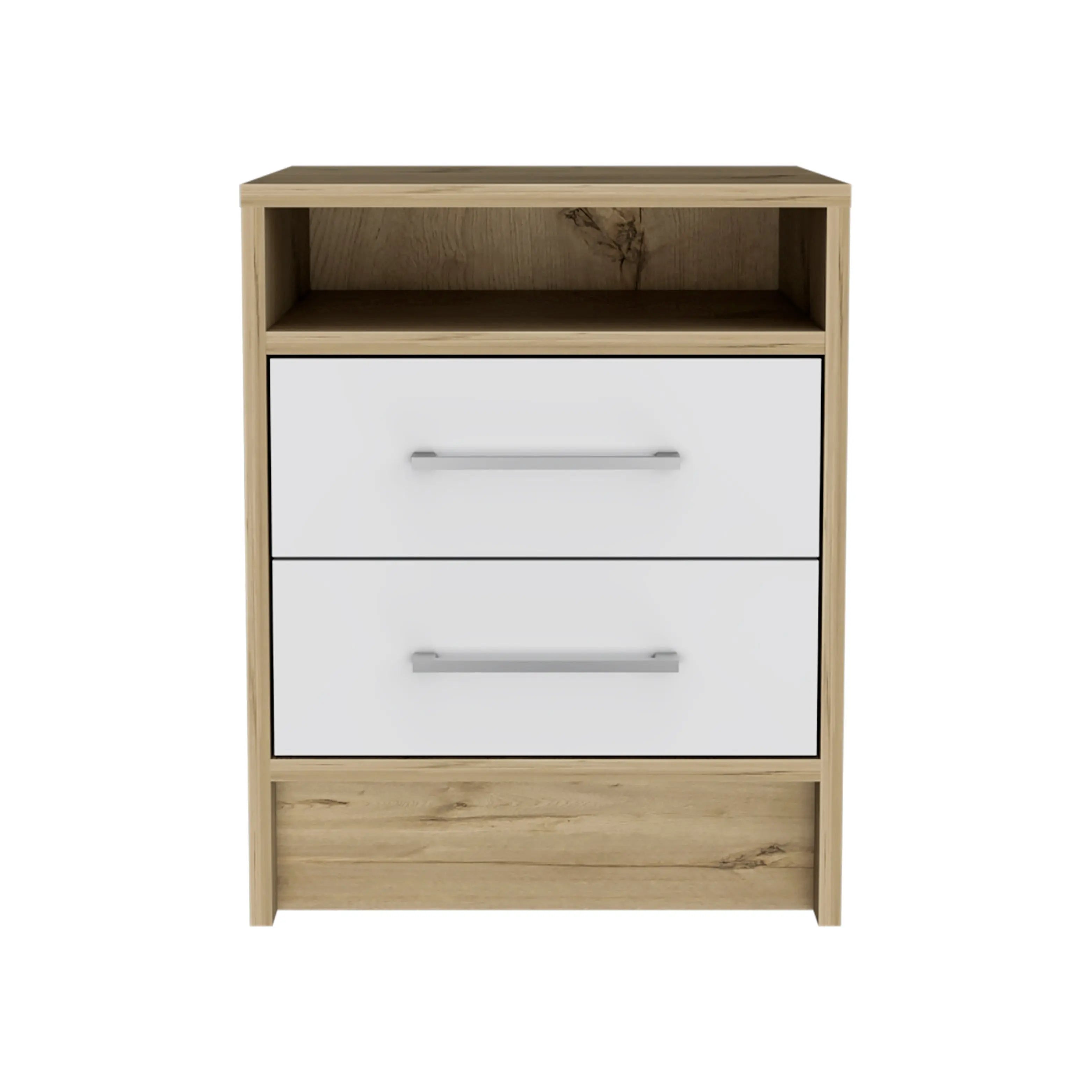 20" White And Natural Wood Two Drawer Nightstand Homeroots Bed & Bath