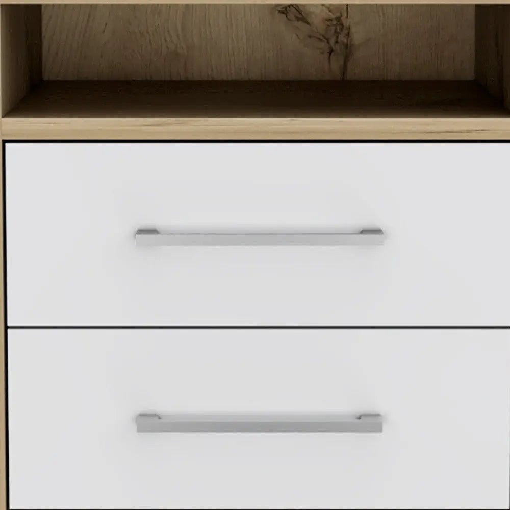 20" White And Natural Wood Two Drawer Nightstand Homeroots Bed & Bath