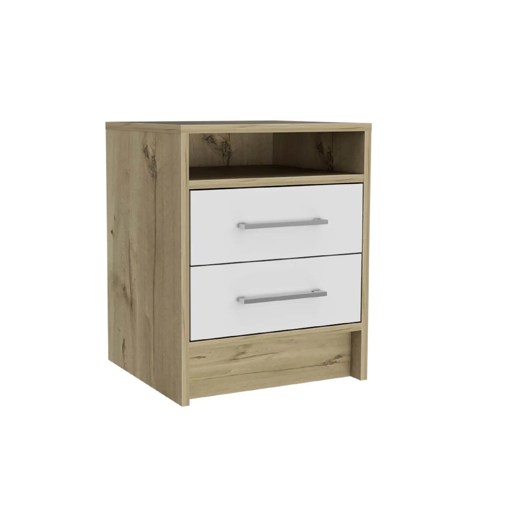 20" White And Natural Wood Two Drawer Nightstand Homeroots Bed & Bath