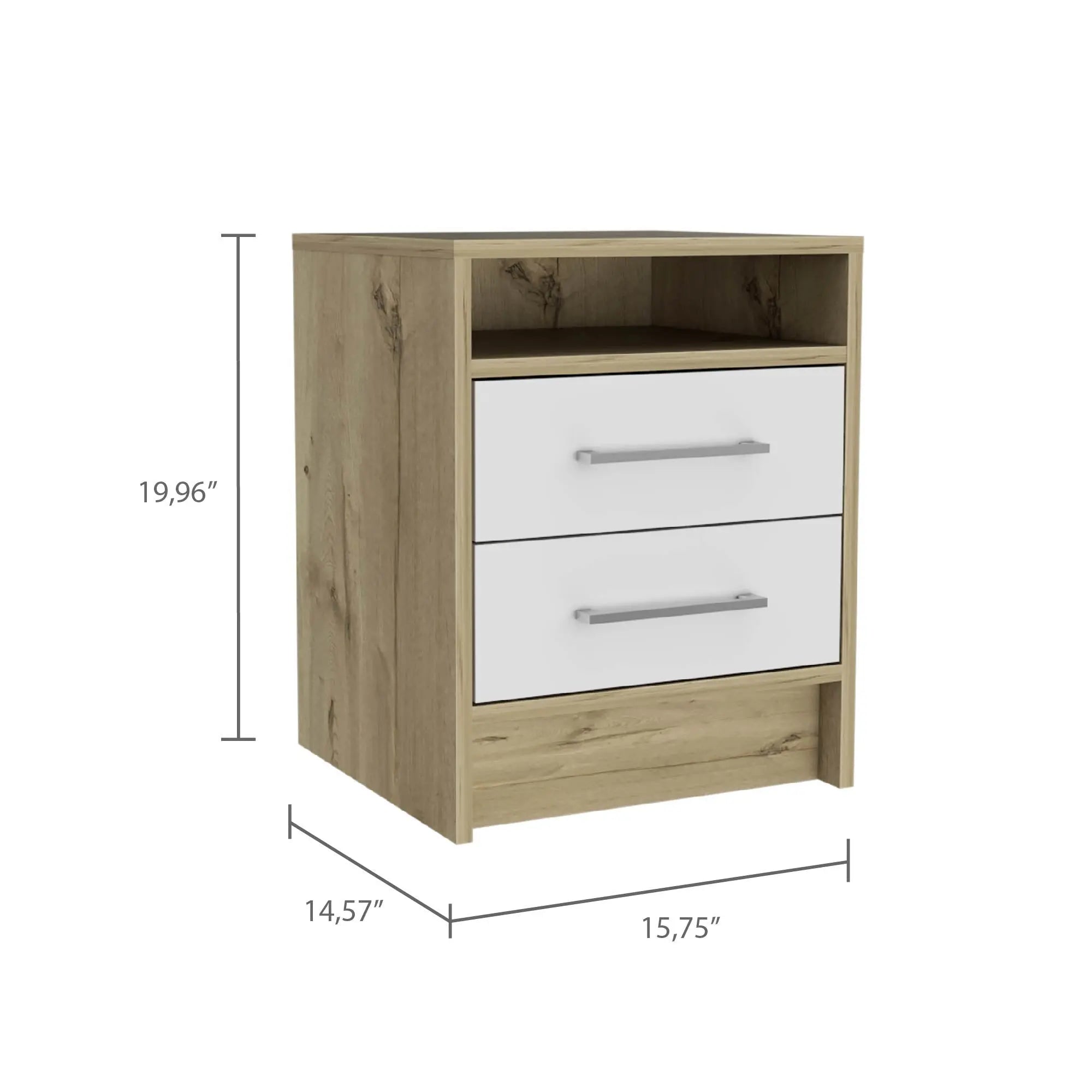 20" White And Natural Wood Two Drawer Nightstand Homeroots Bed & Bath