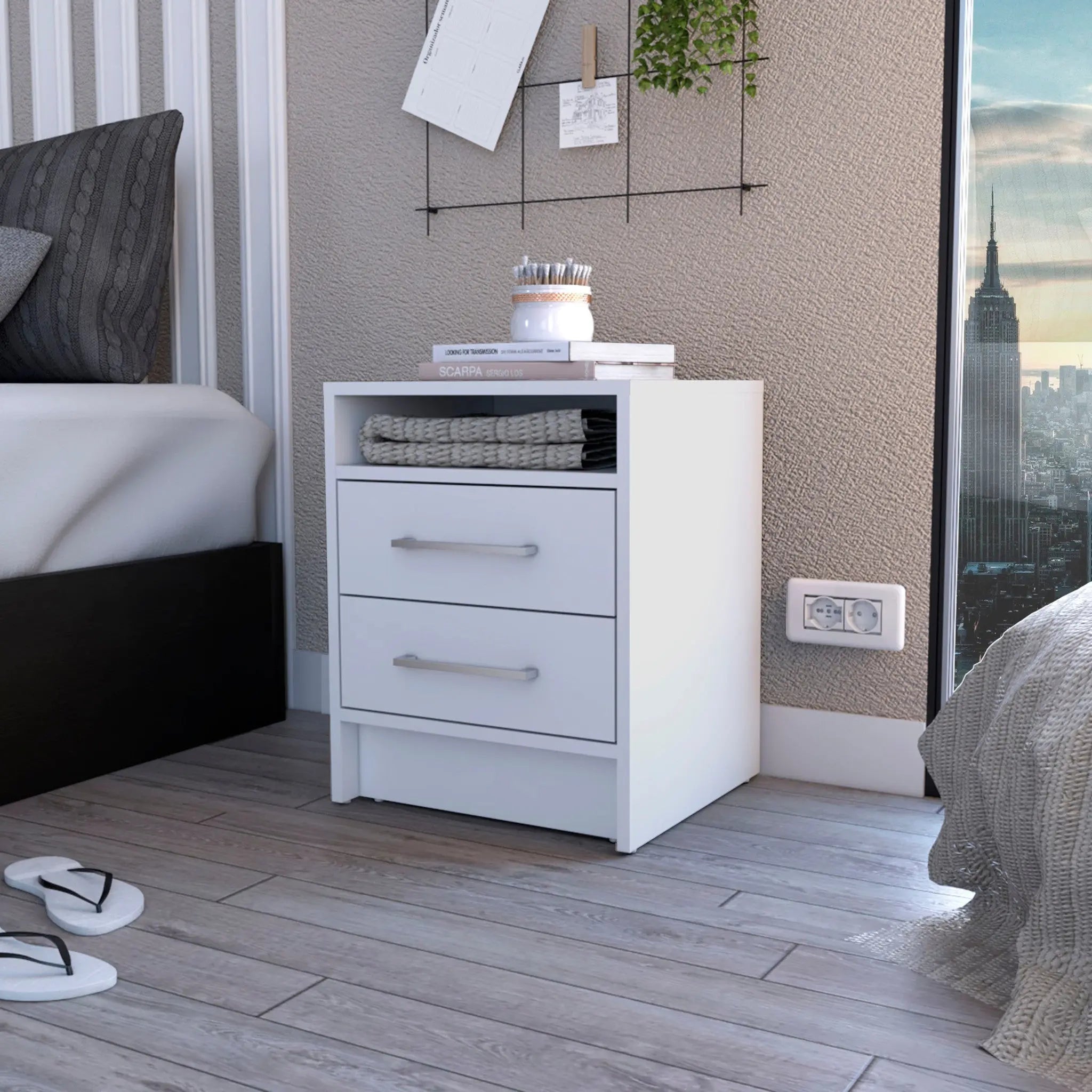 20" White Wood Two Drawer Nightstand Homeroots Bed & Bath