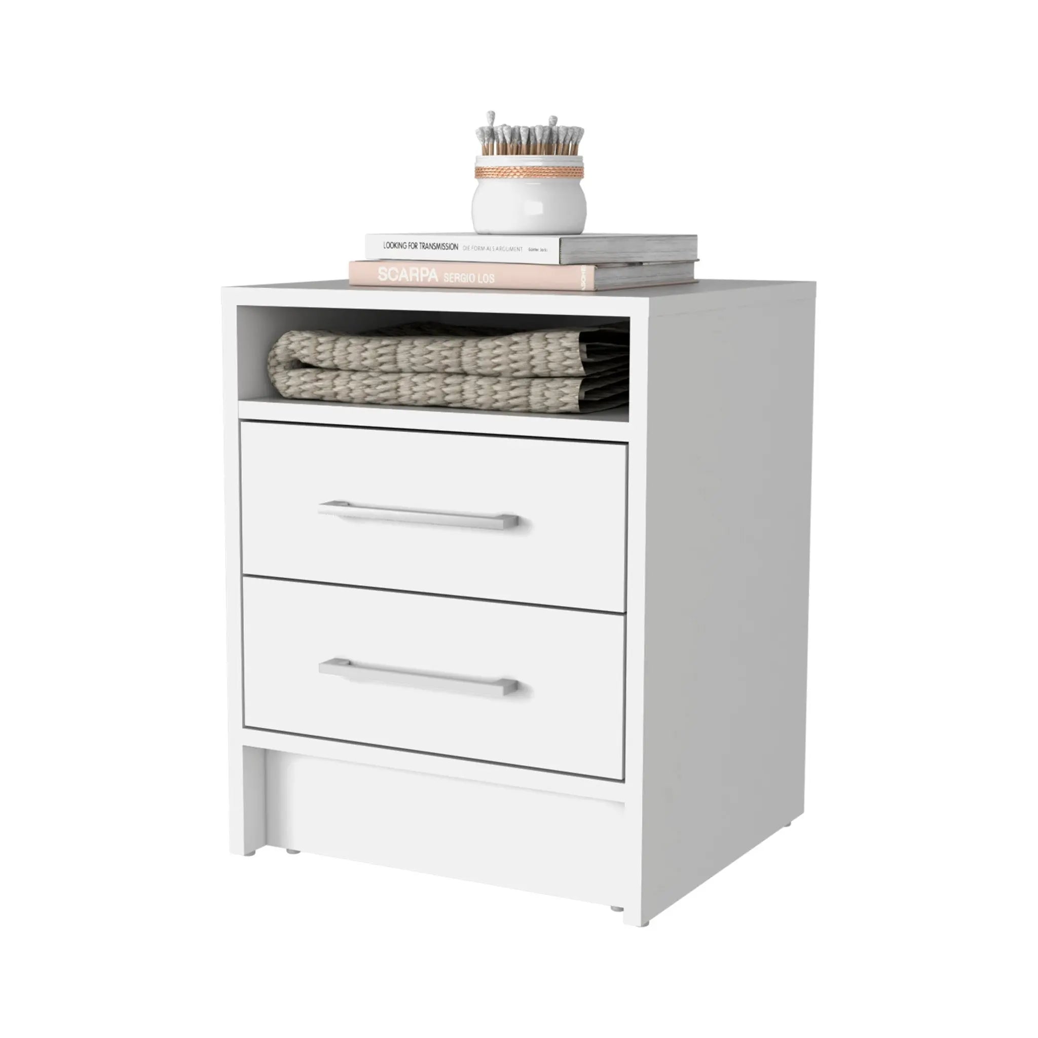 20" White Wood Two Drawer Nightstand Homeroots Bed & Bath