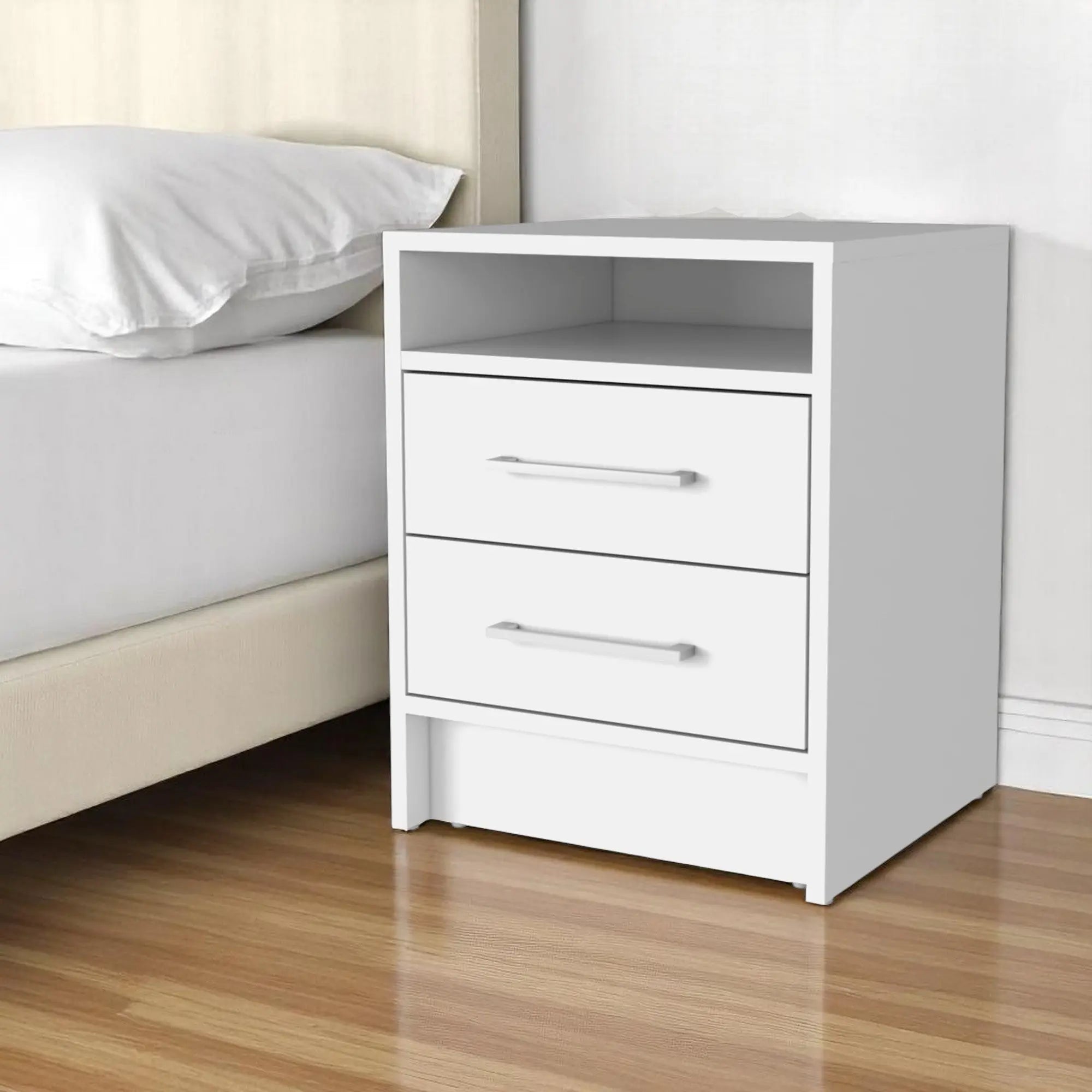 20" White Wood Two Drawer Nightstand Homeroots Bed & Bath