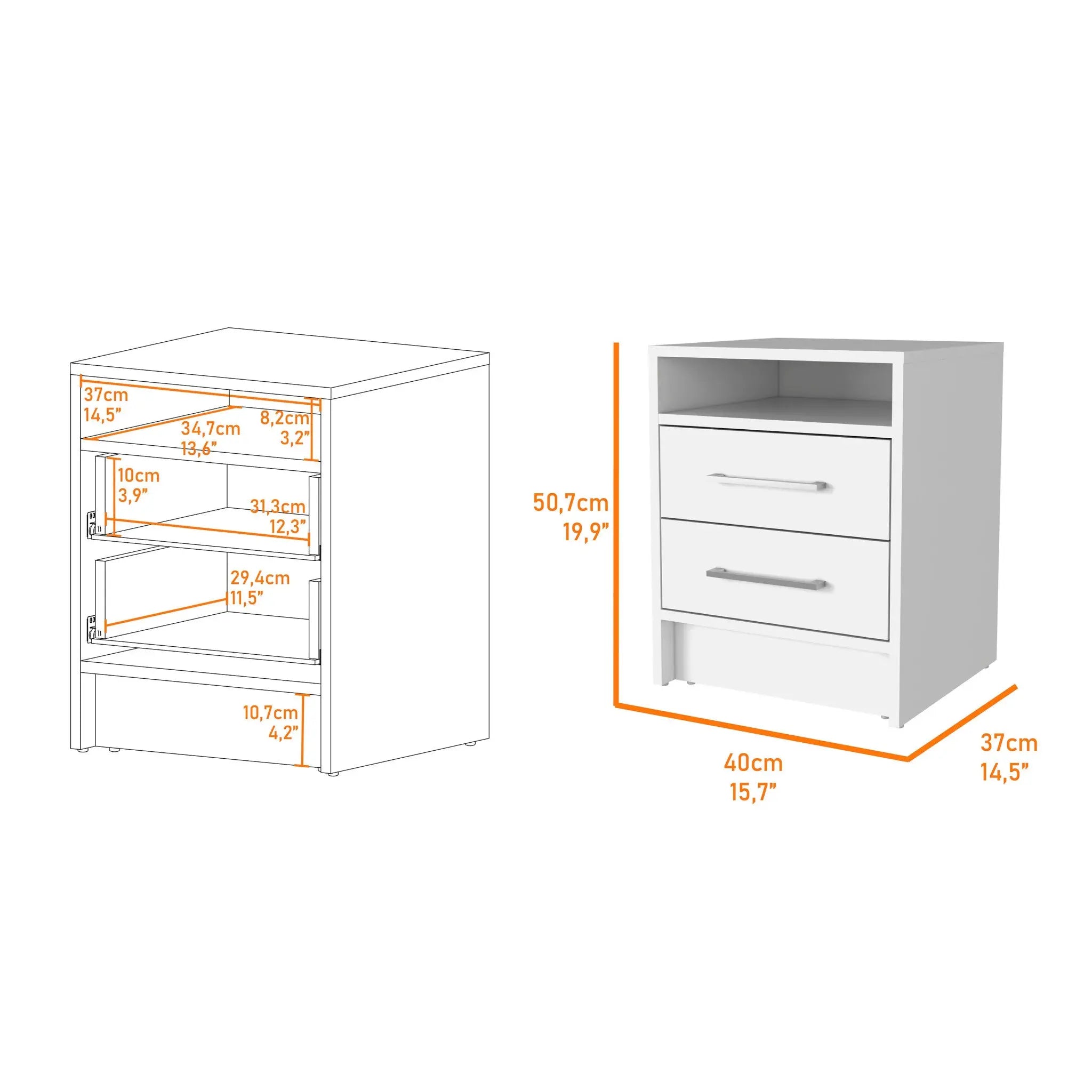20" White Wood Two Drawer Nightstand Homeroots Bed & Bath
