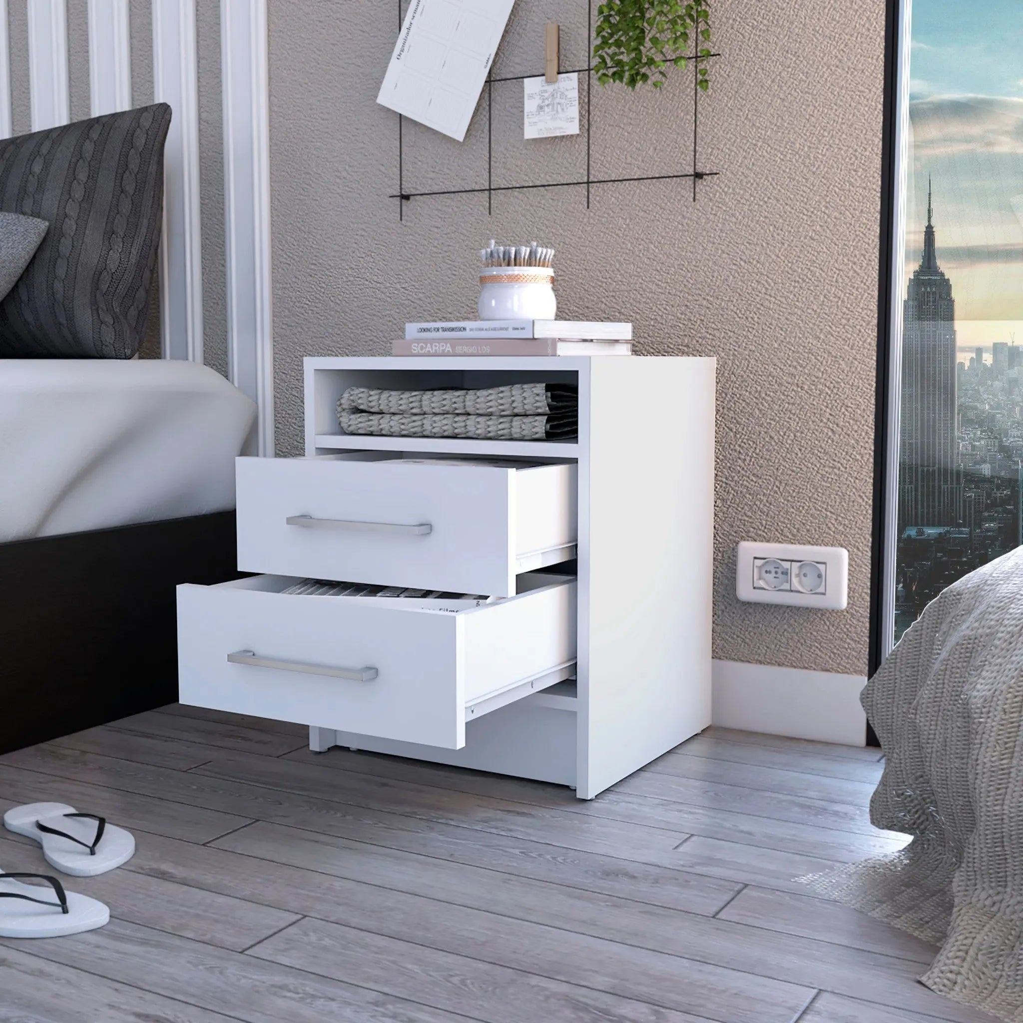 20" White Wood Two Drawer Nightstand Homeroots Bed & Bath