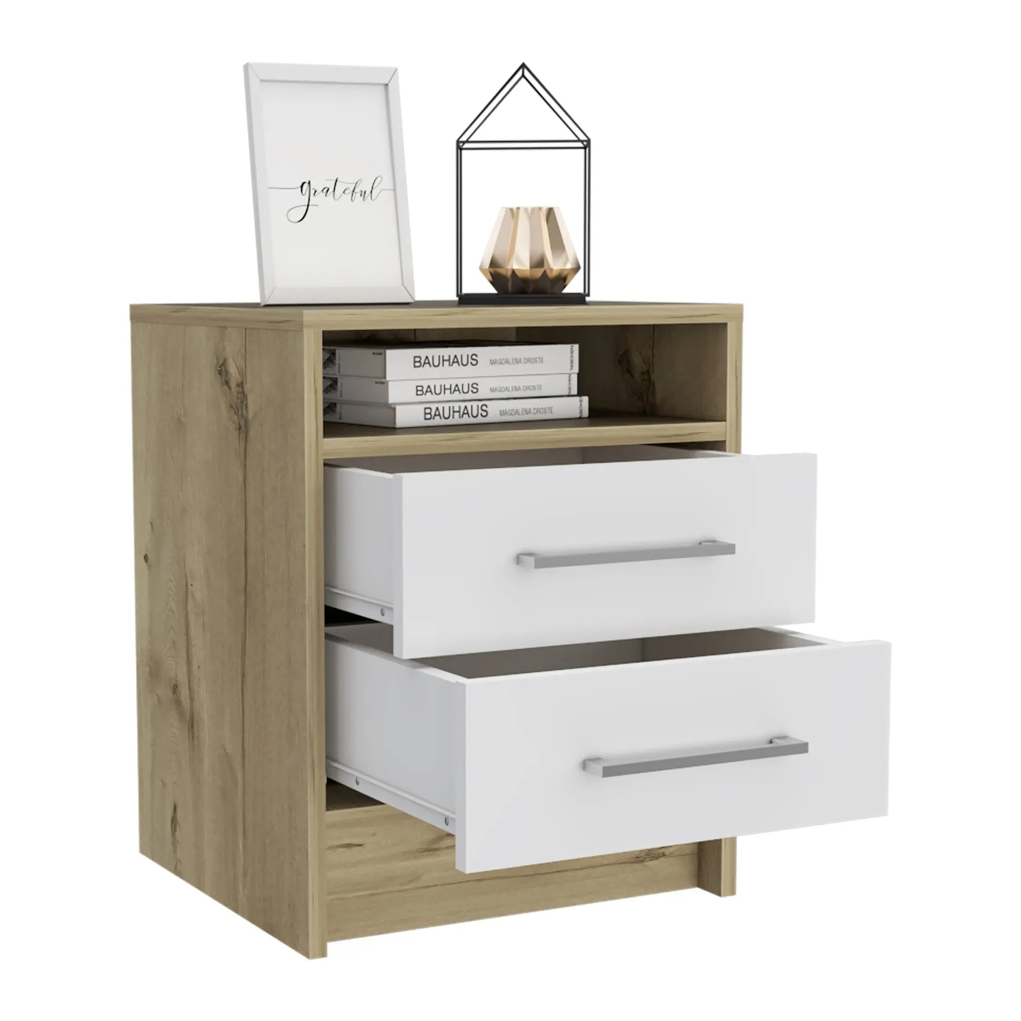 20" White Wood Two Drawer Nightstand Homeroots Bed & Bath