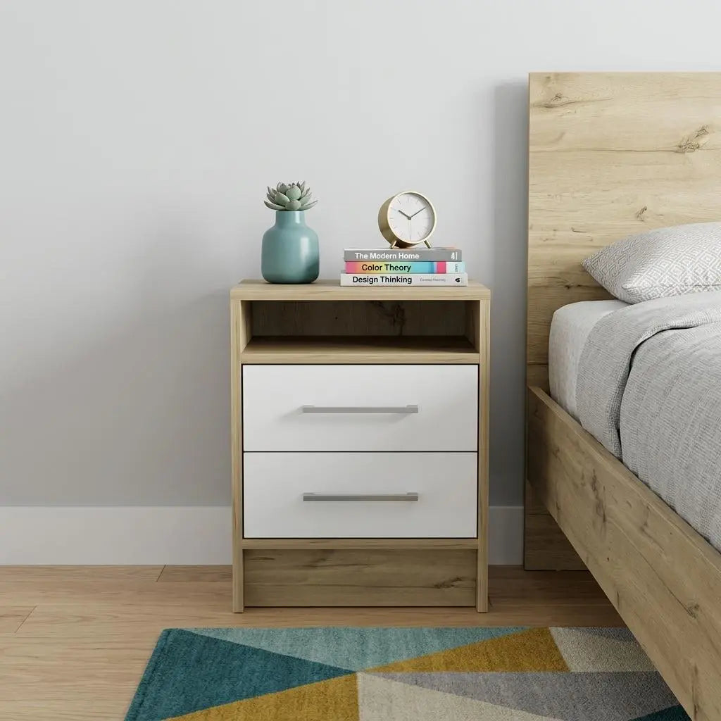 20" White Wood Two Drawer Nightstand Homeroots Bed & Bath