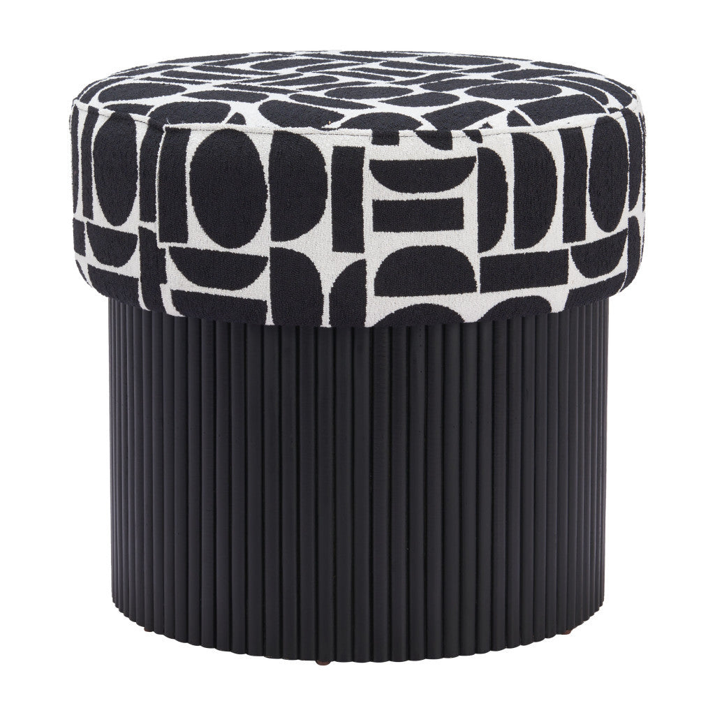 20" White and Black Fabric Round Ottoman - GreatEagleInc