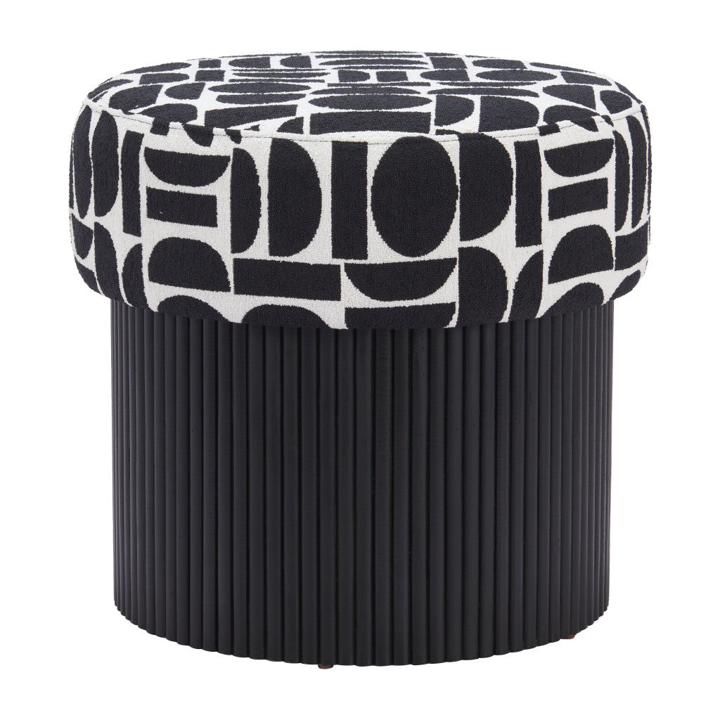 20" White and Black Fabric Round Ottoman - GreatEagleInc