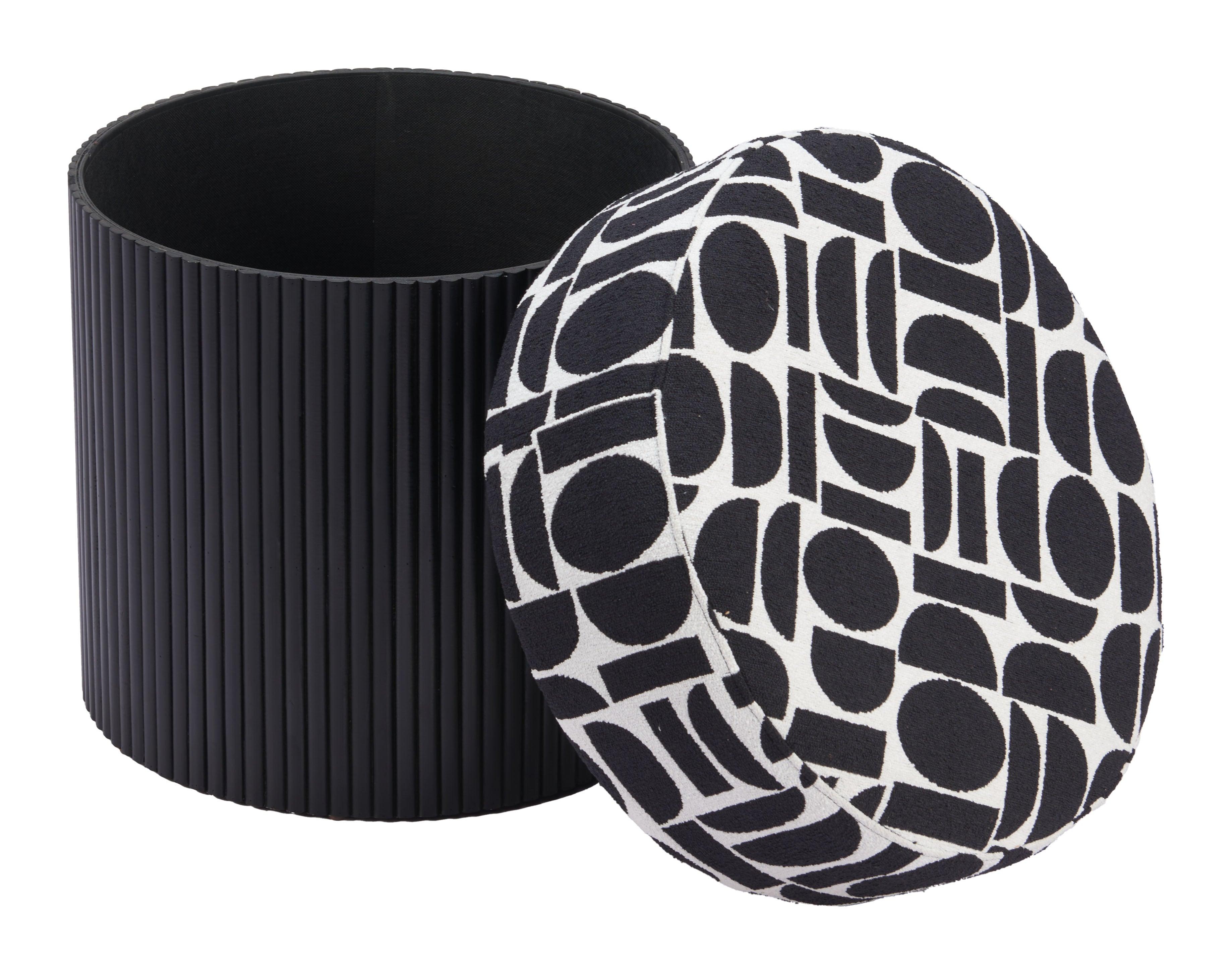 20" White and Black Fabric Round Ottoman - GreatEagleInc